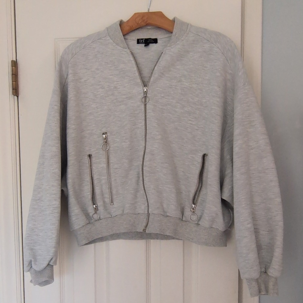 ZARA trf Collection Gray Relaxed Fit Short Jacket Zip Closure‎ Ring Pulls S
